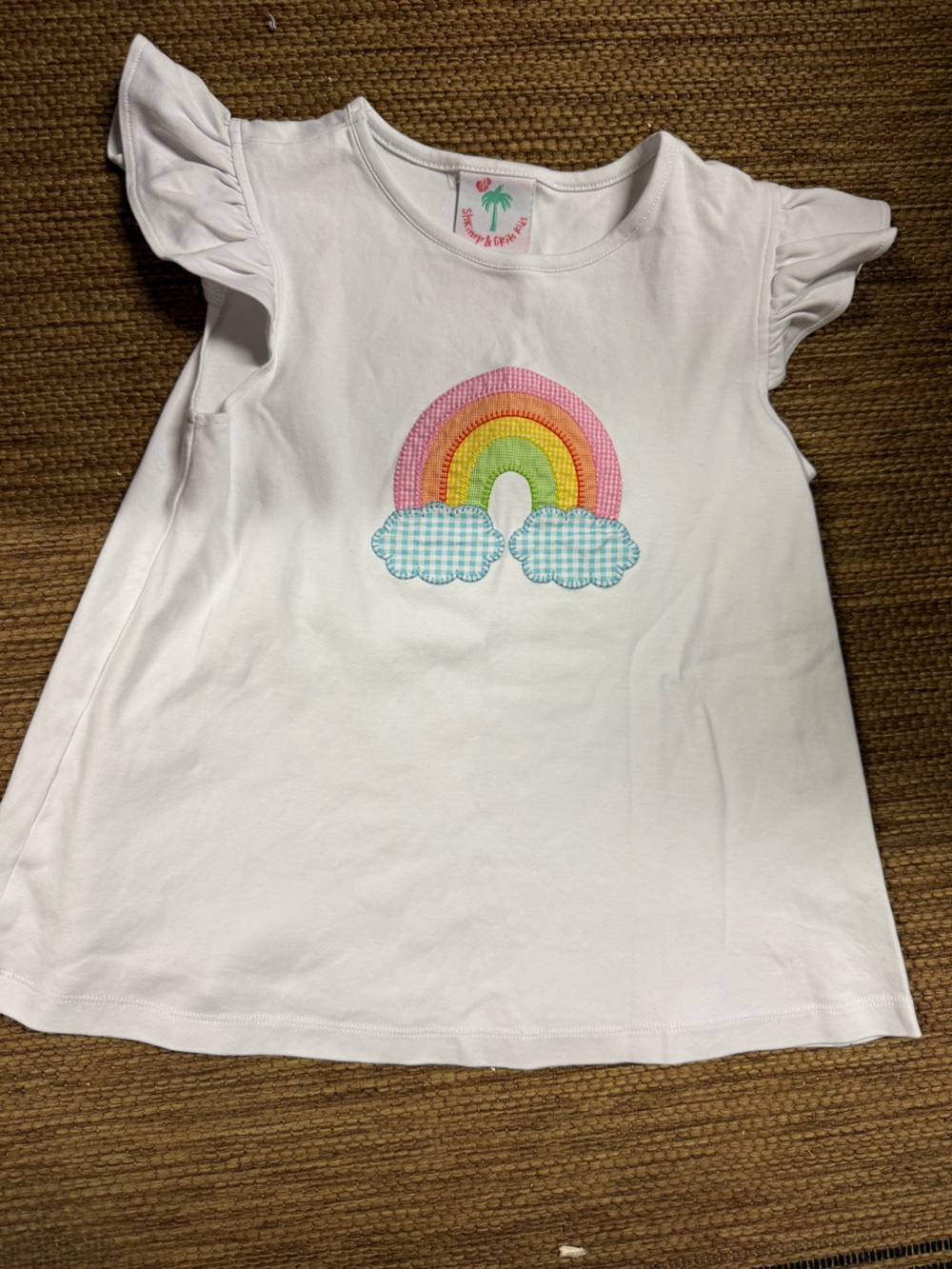 White Kids Tee with Pastel Rainbow Applique by Shrimps & Grape?